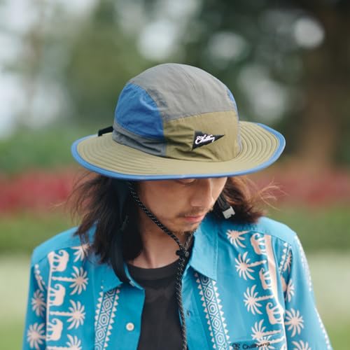 Image of Color-Blocked Fisherman Style Sun Hat for Outdoor Camping, Surfing & Vacations - Wide Brim, UV Protective, Anti-Slip