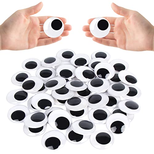 LOMIMOS 2inch Black Wiggle Googly Eyes with Self-Adhesive Large Black Round Plastic Googly Eyes for DIY Craft Decoration(50PCS)