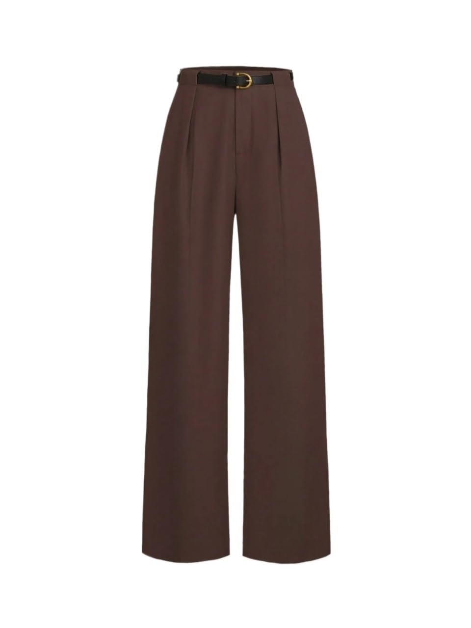 Womens Fall Mid-Waist Elegant Straight Leg Pants with Belt Trousers