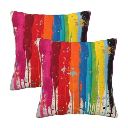 Lcokin Multicolored Rainbow Abstract Throw Pillow Covers 18x18 in Set of 2, Decor Art Vibrant Pillow Case Square Cushion Covers for Sofa Bed Couch Living Room