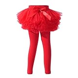 Ashken Baby Toddler Girls' Tutu Leggings Tulle Ruffle Skirted Pants Footless Tights (3 Months-5T) Red