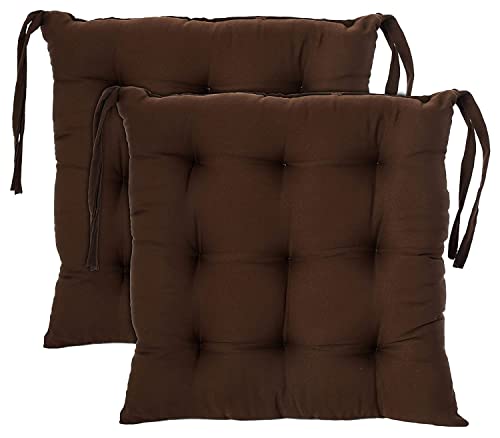 Image of Wakewell Chair Pads with Ties | Soft Microfiber Seat Cushions | Square Chair Cushion Pads for Dining Chairs, Office Chair, Kitchen & Home Seating (Brown, 45x45 cm (Pack of 2))