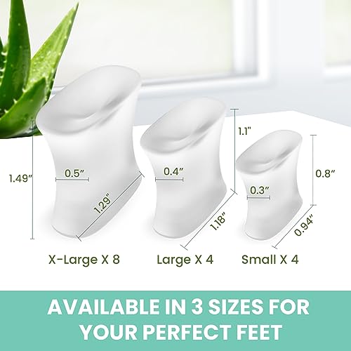 Image of Welnove Upgraded Gel Toe Separators - 16-Pack Aloe Vera Extract Infused Silicone Toe Spacers for Straightening Overlapping Toes, Bunions, Calluses - Bunion Corrector for Men and Women (3 Sizes)