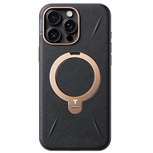 TORRAS Ostand Q3 VegSkin für iPhone 16 Pro Hülle (Nachhaltig Silikonleder) (360 Magnetischer Unsichtbarer Ständer) Premium Haptik Langlebig Hülle iPhone 16 Pro Case Edle Lederstruktur Schwarz