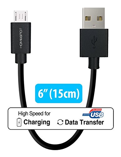 Short Android Phone Charger 6-Inch [4 Pack] by HomeSpot Tangle-Free USB Cable for Android Charging Cable for Galaxy S7/S6, Sony, Motorola - Black