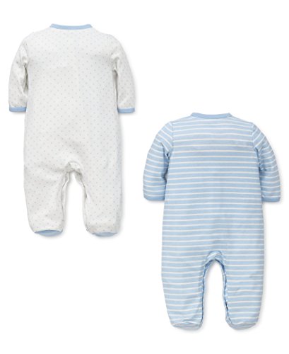 Little Me baby girls 2 Pack Footie, Light Blue Stripe, 3 Months US