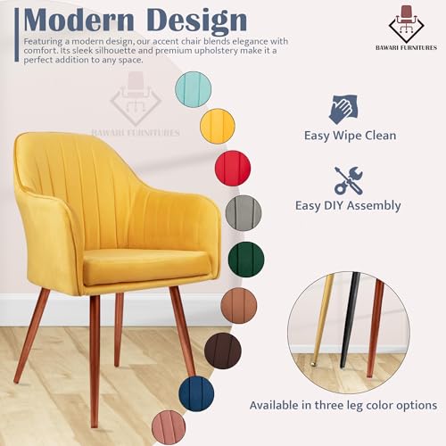 Image of Set of 2 Accent Chair for Living Room | Modern Armchair in Soft Velvet Fabric with Sturdy Legs | Premium Chair for Home Living Room Bedroom Restaurent | (Bronze Legs, Yellow)