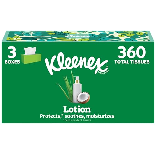 Kleenex Lotion Facial Tissues with Coconut Oil, 3 Flat Boxes, 120 Tissues Per Box, 3-Ply