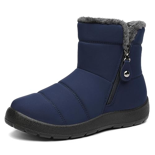 Mishansha Botas de Invierno Mujer Cómodas Lígeras Botines de Nieve Calientes Forradas Botas de Nieve Antideslizante Impermeables Zapatos de Invierno con Forro de Pelo, Azul, 39 EU