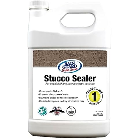 Rain Guard Water Sealers SP-7004 Stucco Sealer 1 Gallon - Clear Natural Finish - Deep Penetrating Water Repellent Protection for Unpainted Stucco Surfaces - Water-Based Silane/Siloxane Cover