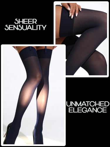 Image of Charm and Attitude Thigh High Stockings for Women | Sheer Stockings for Garter Belt | Classic Nylons Pantyhose