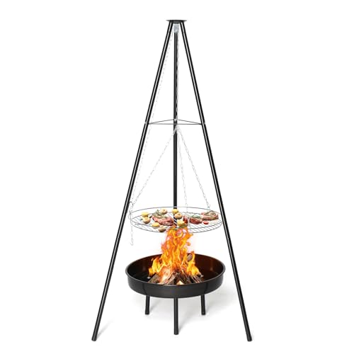 HOBBYZOO Barbecue Suspendu - Barbecue pivotant avec foyer(Diamètre 50cm) - Structure de type trépied(robuste et stable) - Réglable en hauteur - Noir