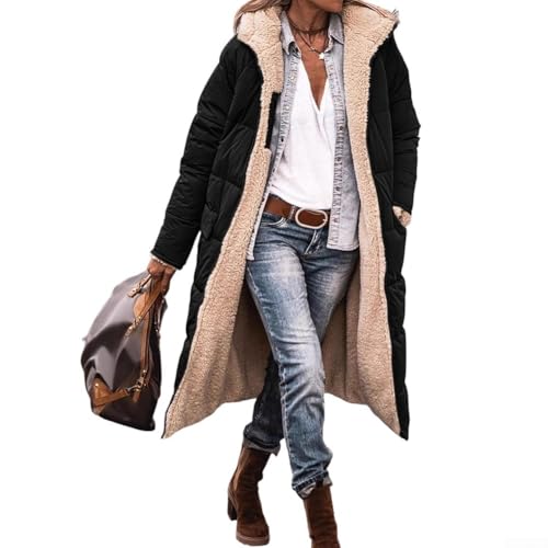 Parka acolchada reversible de invierno para mujer, de longitud media, para estilo en capas (M negro)