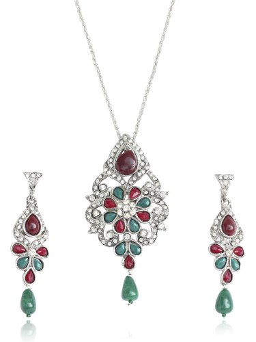 Image of Touchstone Indian Colorful Delicate Desire Traditional Exclusive Designer Jewellery Pendant Sets for Women