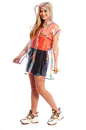 shelikes Womens Raincoat Transparent Waterproof Rain Mac Jacket Clear Lightweight Raincoats with Hood & Pockets for Camping Outdoor Events & Travel