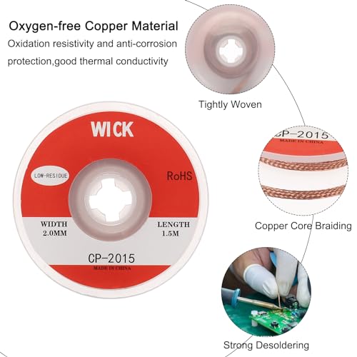 Image of MECCANIXITY Solder Wick Braid No-Clean Desoldering Wick Braid 0.08 Inch Width 5 Feet Length for Remove the Solder Electrical Components 1 Pack