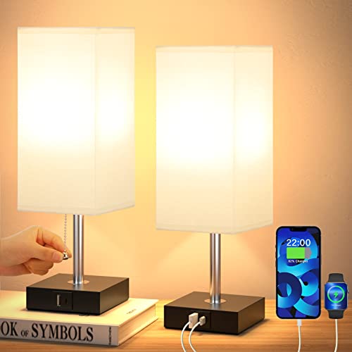 Bedside Lamps For Bedrooms Set Of 2 - Table Lamps For Nightstand With Usb Ports, Small Night Stand Light Lamp With White Fabric Shade For End Table Living Room Home Office Study Room (2 Pack) #TOP6
