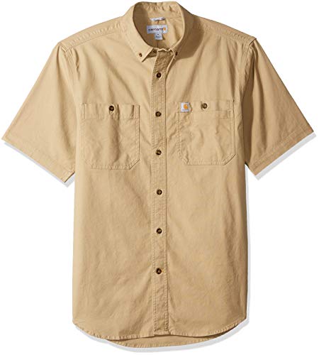 Carhartt Men's Rugged Flex Rigby Short Sleeve Work Shirt, Dark Khaki, Large