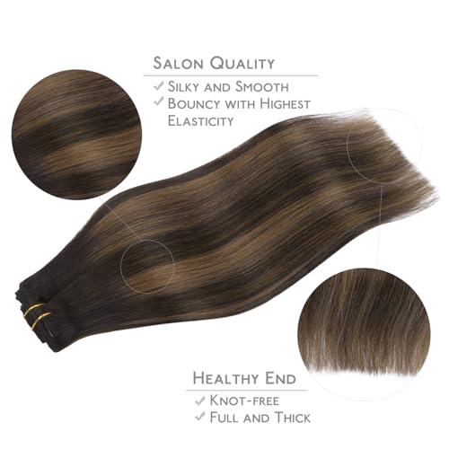 Image of WENNALIFE Clip in Hair Extensions Real Human Hair, 14 Inch 120g 7pcs Dark Brown to Chestnut Brown Balayage Remy Hair Double Weft Reusable