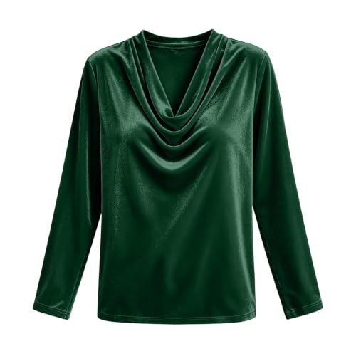 Velvet Tops for Women Draped Cowl Neck Long Sleeve Loose Classy Blouse - image 8