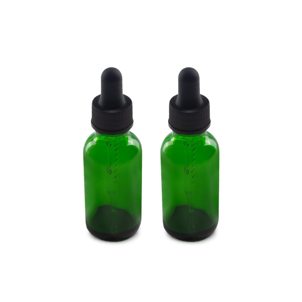 The Bottle Depot2 Pack - 1 oz Glass Bottle with Dropper - Green - 20-400 Neck Finish - Boston Round Bottles - Leakproof Essential Oils Bottles
