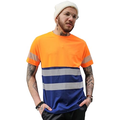 Capto T-Shirt Riflettente di Avvertimento per la Sicurezza edilizia ad Alta visibilità - Camicia da Lavoro da Uomo - Camicia Neon da Uomo - T-Shirt da Lavoro - Arancione/Nero - XL