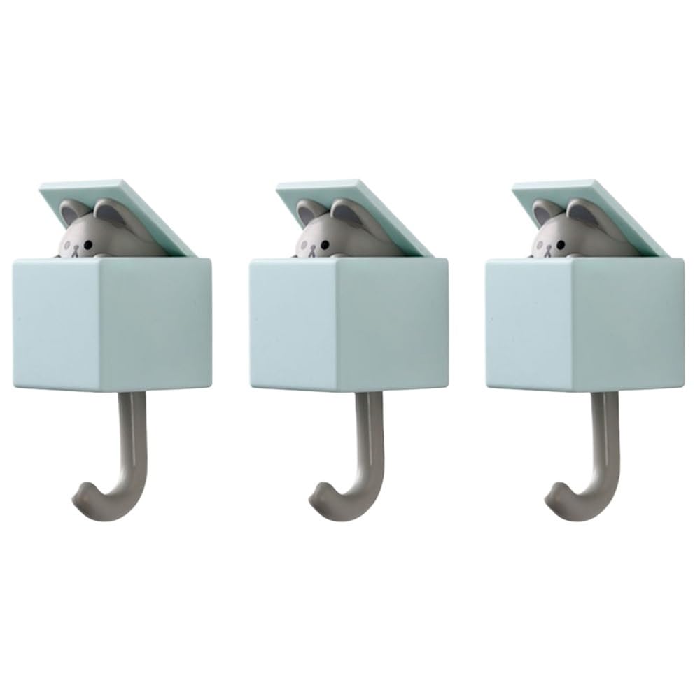 Dazhua Blue-3Pcs 3Pcs Cute Cartoon Cat Self-Adhesive Wall Hooks - Animal Shape Door Hanger For Keys, Umbrellas, Towels And Hats(Blue-3Pcs)