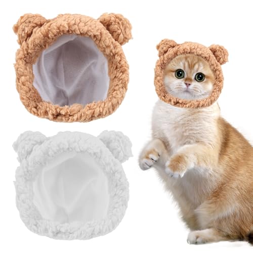 Cute Cat Hat Winter Warm Pet Costume, Soft Plush Adjustable Bear Hat for Cats Kittens Puppies Small Dogs, Comfortable Cat Accessories, Fun Cats Clothing, Cosy Hats for Ca ts in Cold Weather