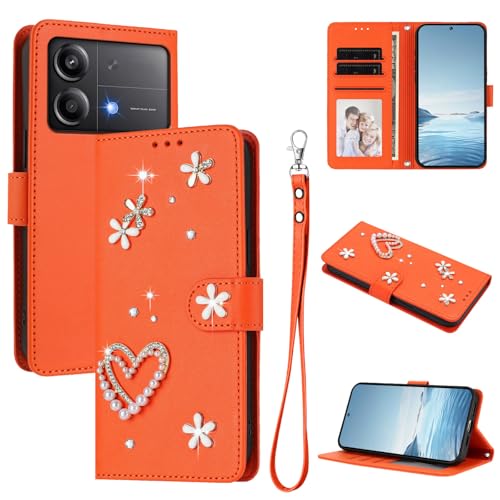 �X�}�z�P�[�X �Ή��@�� for Xiaomi Poco X6 Neo 5G,�Ή��@�� for Redmi Note 13R Pro 5G �������[�h�y�J�[�h�z���_�[�t�����z �t���b�v�J�o�[ �}�O�l�b�g�o�b�N�� �L�b�N�X�^���h�z Orange