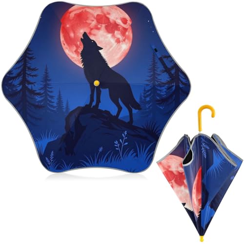 Paraguas para niños pequeños resistente al viento con lobo azul