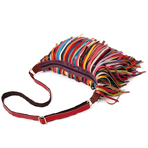Bolso de hombro de cuero multicolor para mujer miniatura 7