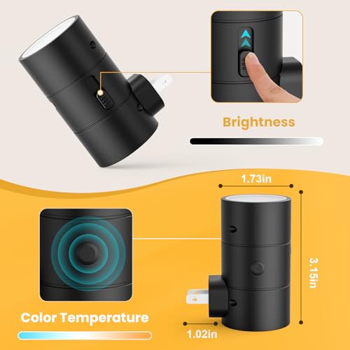 Image of VOLISUN Night Lights Plug into Wall, Dimmable LED Nightlight with Dusk to Dawn Light Sensor, 0-100LM Adjustable Brightness, 3 Color Temperatures, Compact Size Black 8 Pack for Hallway,Bedroom,Bathroom