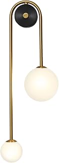 Mid Century Modern Globe Wall Sconce Indoor 2 Light Black Gold Wall Mounted Light Fixture with Milk Glass Retro Industrial Wall Lamps for Mirror Bedroom Kitchen Hallway MCL11GD-1 (1Pack)