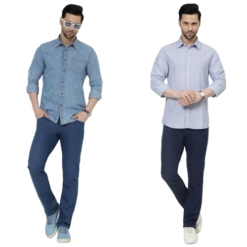 Image of DAIS Men's Stretchable Straight Fit Mid Rise Jeans, Pack of 2, (Combo of 2 Jeans)