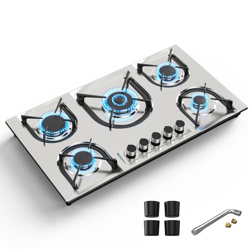 Gas Stove 2 Burner Propane Cooktop 12 inch, Nafewin Portable Gas Cooktop Stainless Steel Gas Burner with Thermocouple Protection, Lpg/Ng Dual Fuel Built-in Gas Stove Top for Apartments, Outdoor, Rvs