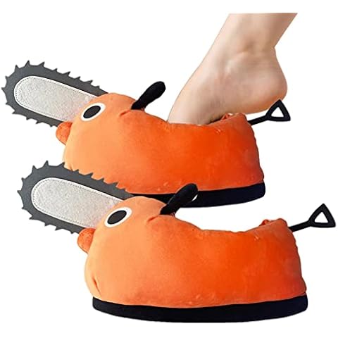 ereqeip Anime Pochite Slippers, Chainsaw Man Slipper, Pochite Plush House Slippers Warm Winter Cotton Slipper, Unisex Orange Fuzzy Indoor Shoes Cover