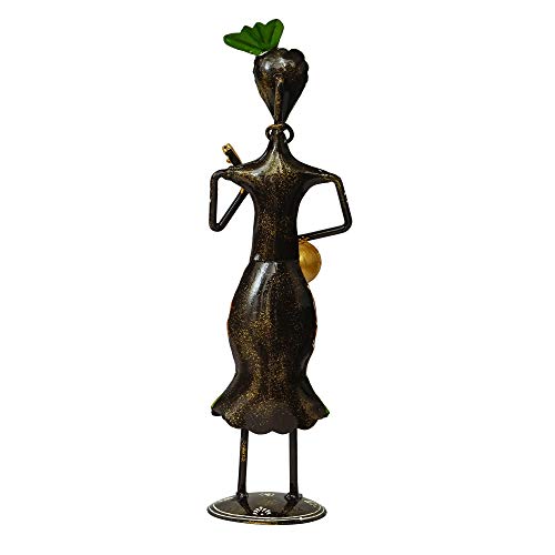 Image of eCraftIndia Tribal Iron Men's Playing Musical Instrument Dholak Decorative Showpiece, Green, Orange and Black, one Size (IRLADY513)