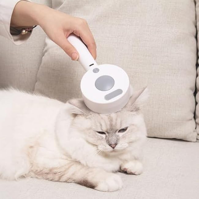 Marchul Pet Steam Brush for Shedding Control, Anti-Static Fine Spray Cat Grooming Brush with Release Button and Tank, Deep Cleaning for Long Short Hair Cats Dogs, White-i6zIygOo