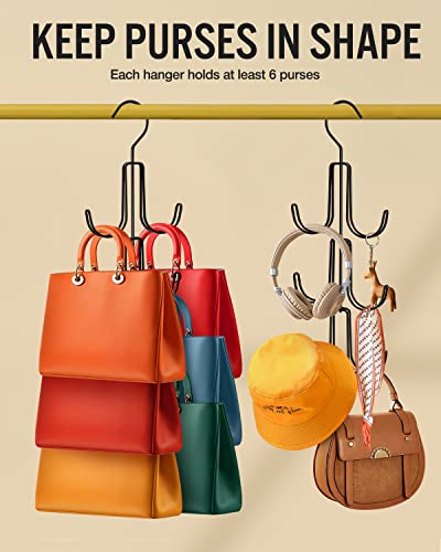 2Pack Purse Hanger Organizer For Closet Handbag Silver Metal Holder, Hanging Closet Organization Storage Scarves, Men's Ties, Women's Shawls, Backpacks, Belts, Accessories, Clothes (Black) #TOP1