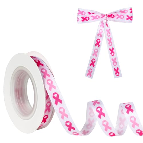 Breast Cancer Awareness Ribbon 3/8 Inch 10 Yard White Pink Ribbon Grosgrain Breast Cancer Survivor Accessories Decorations Products for Gift Wrapping Wreath Hair Bows Making DIY Craft Party Supplies