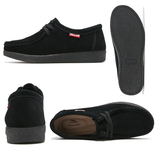 Image of TRULAND Leather Oxford Shoes for Women - Suede Lace Up Moc Toe Low Platform Flat Wallabees Shoes
