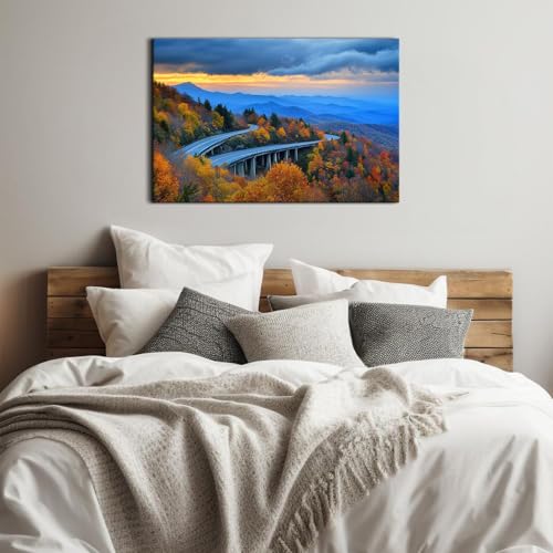 Image of Rustic Blue Ridge Parkway Canvas Wall Art for Living Room Nature Country Trees Pictures Wall Decor Smoky Mountain Landscape Paintings National Park Poster Prints Artwork Bathroom Decorations 24x36 inch