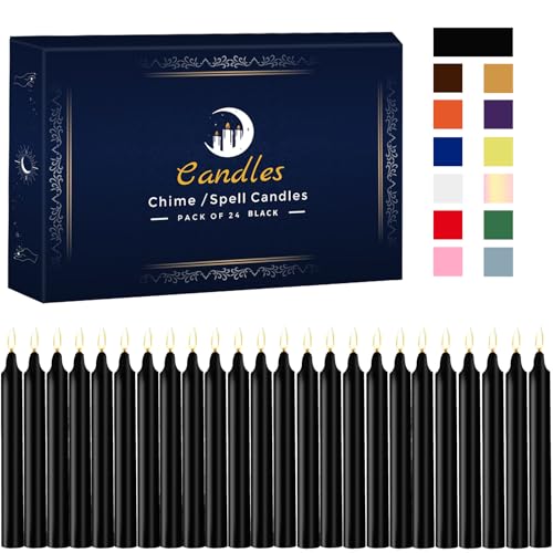 Spell Chime Candles 24 pcs Colored Candles, 4" Tall Unscented Mini (Black)