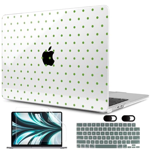 Image of MEEgoodo Case for M5 /M4 /M3 /M2 MacBook Air 13 inch 2026 2025 2024 2022, Fit Model A3449 /A3240 /A3113 /A2681, Case Compatible with MacBook Air 13.6-inch, Green Polka Dots