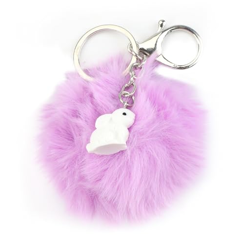 Porte Clés Peluche Violet, Pompons Et Charmant Lapin, Porte Clés Femme, Cadeau Anniversaire, Cadeau Amoureux, Petit Cadeau Pour Femme Et Amis