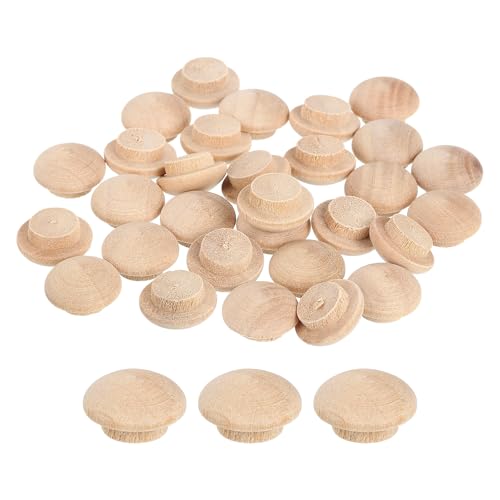 Image of uxcell 80Pcs Wood Button Plugs, 10mm /0.39 inch Hardwood Screw Hole Plug Mushroom Wooden Caps Buttons Wood Plug for Furniture Woodworking Craft Decor (15mm x 10mm)