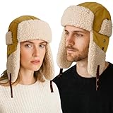 AYAMAYA トラッパーハット メンズ レディース 暖かい 冬 ロシア アビエイター ハット フリース イヤーフラップ付き 防風 ウシャンカ ヘッドウェア イエロー