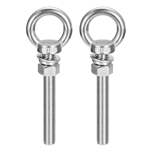 Image of uxcell Lifting Eye Bolt, 2 Sets M16 x 120mm Eye Bolt with Nut Washer 304 Stainless Steel Shoulder Lifting Ring Eye Bolt for Hanging Item