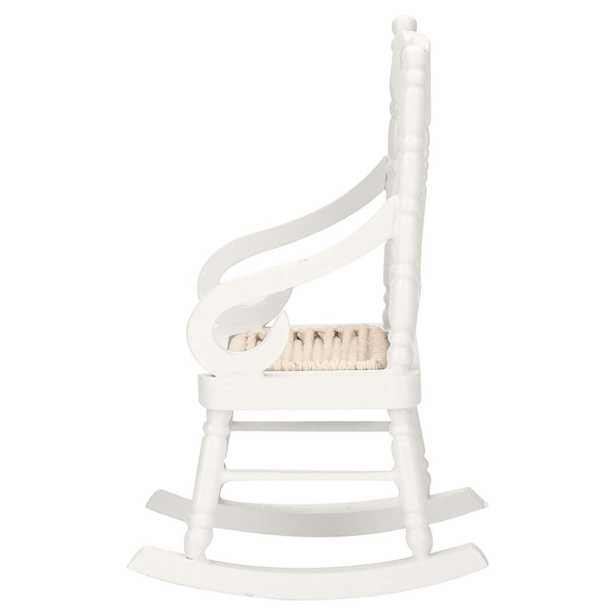 FONGKNOX Simulation Rocking Chair Miniature Furniture Wooden Rocking Chair Outdoor Chair Armchair Mini Chair Ornament Dollhouse Decoration Accessories White - Image 3