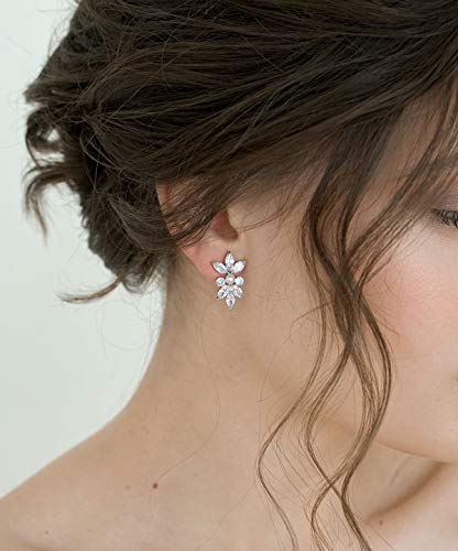 SWEETV Marquise Cubic Zirconia Wedding Bridal Stud Earrings for Brides Bridesmaids, Crystal Pearl Rhinestone Stud Earrings for Women Prom Party Jewelry Gifts2